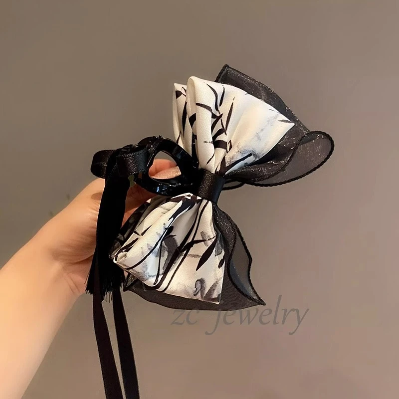 高级感竹节新中式蝴蝶结抓夹女小众设计后脑勺飘带鲨鱼夹古风发饰