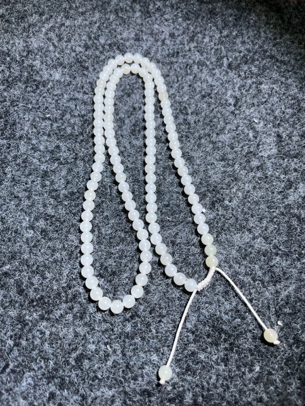 新疆和田玉白玉 卡6。108珠串妈妈项链