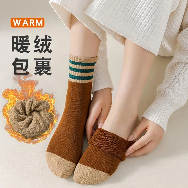 秋冬加厚毛圈袜男女同款中筒袜长袜冬天加绒加厚保暖棉袜女士