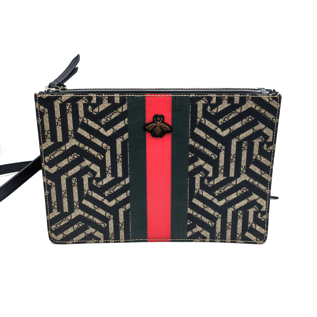 95新 GUCCI/古驰 古驰双面蜜蜂手拿斜挎包/N83/赠钥匙扣