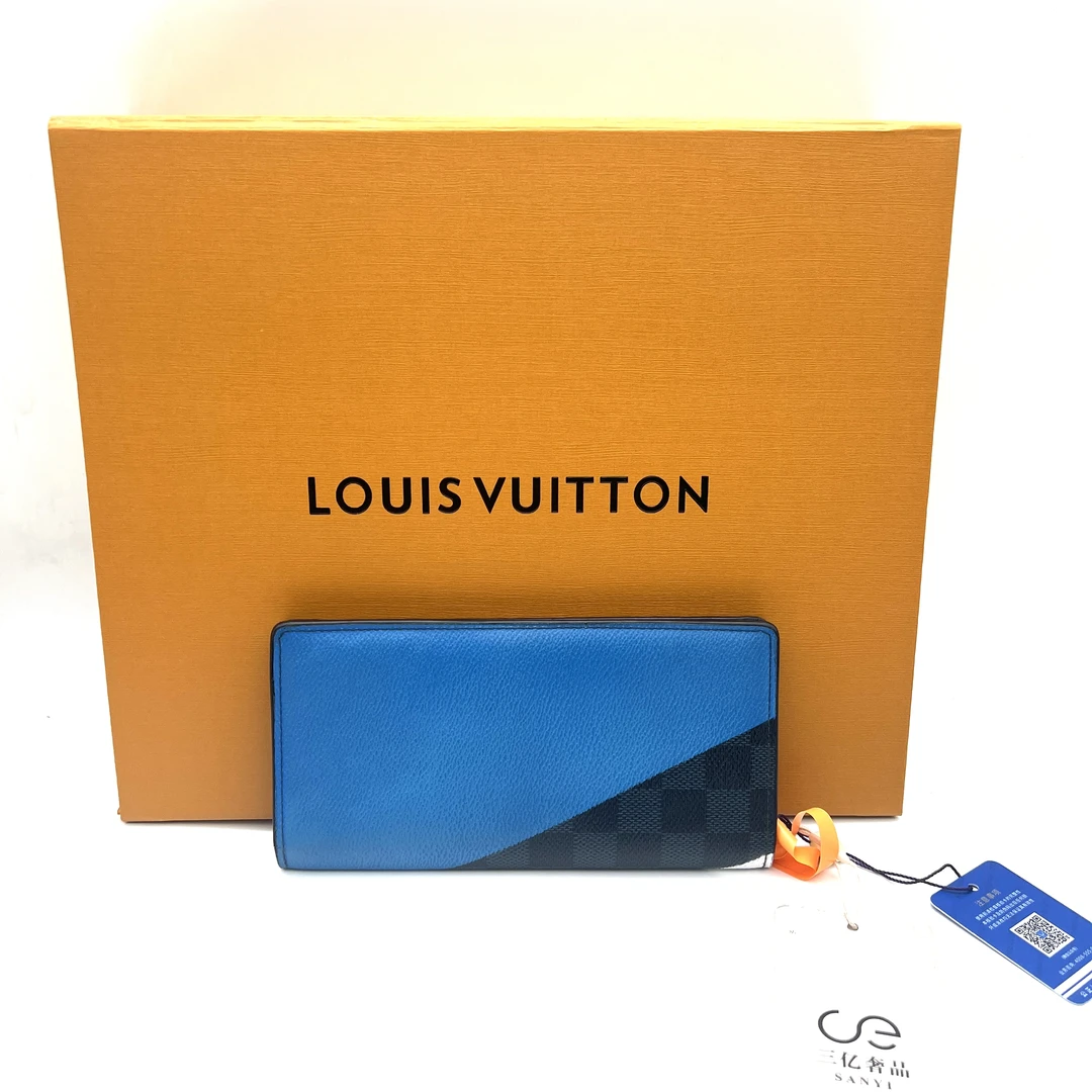 99新 LouisVuitton/路易威登 LV蓝黑棋盘格钱夹/D72/赠送钥匙扣