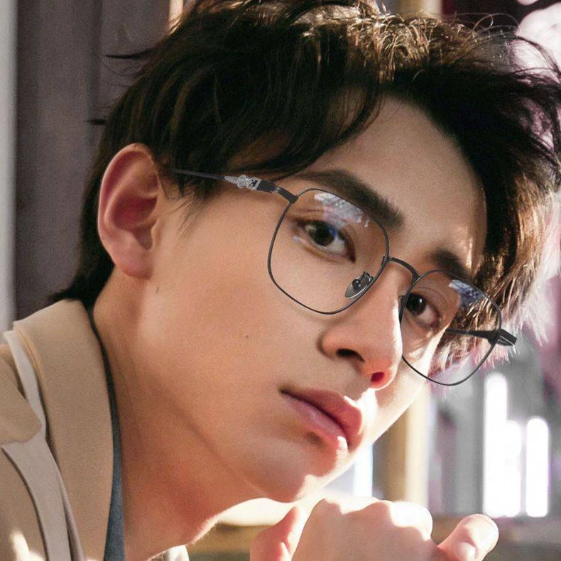 防蓝光休闲时尚商务超轻大框修脸多边眼镜男女同款近视变色黑银框