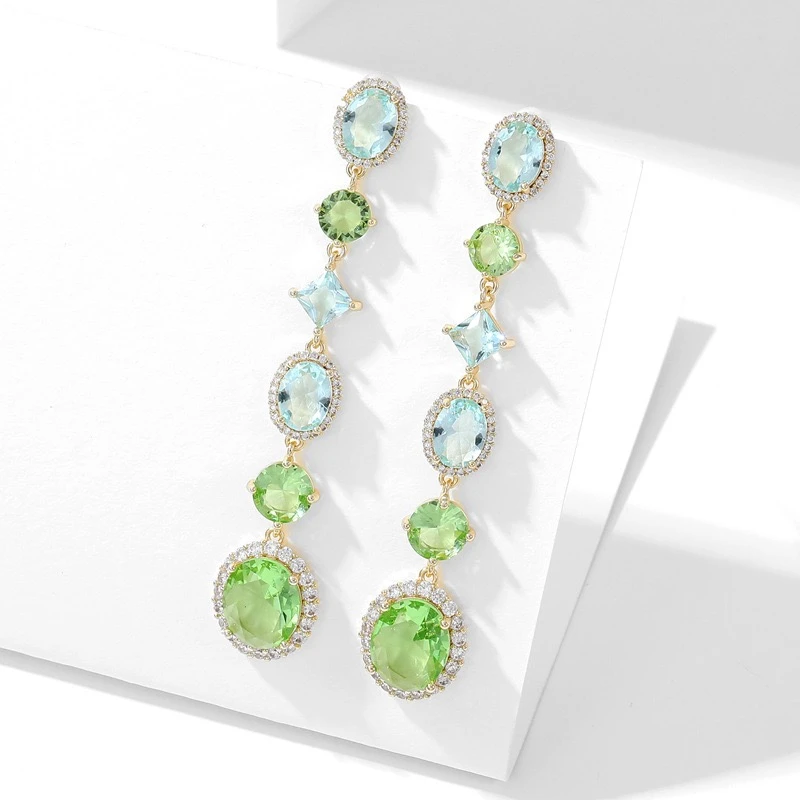 铜合金合成锆石耳饰 白富美流苏耳环