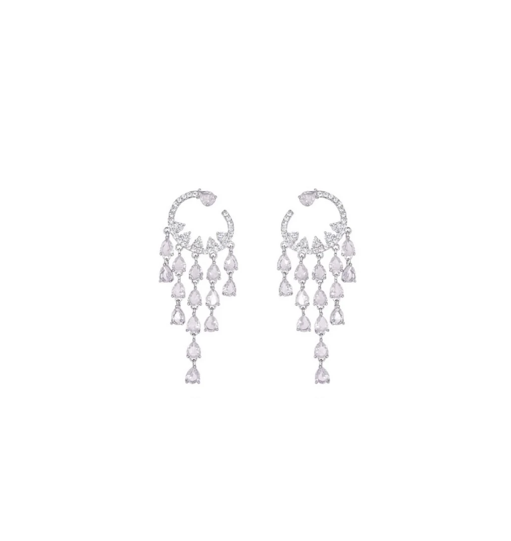 铜合金锆石耳饰 轻奢粉色蛋白锆石流苏精致气质时尚小众