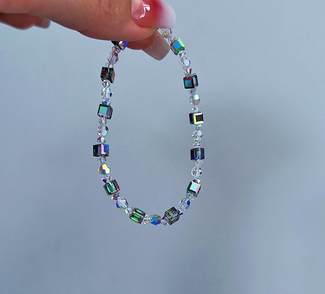 非金属仿水晶手链 施华奥地利水晶幻彩方糖手链简约轻奢个性