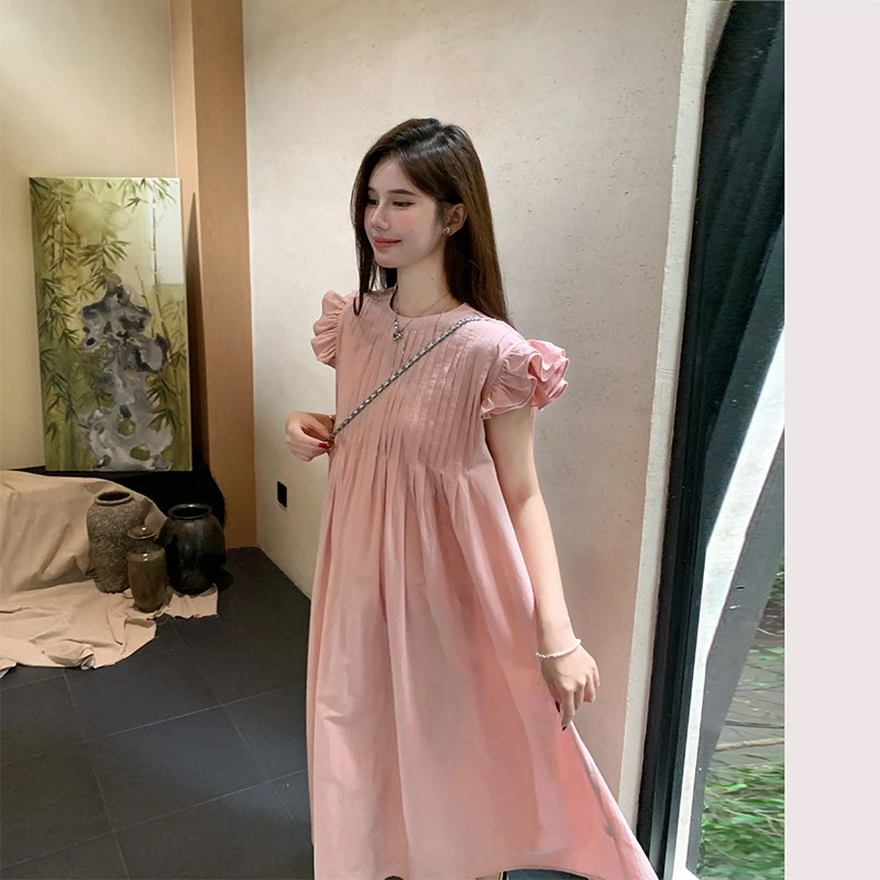 夏季孕妇装新款森系甜妹飞飞袖风琴捏褶长裙减龄凉快夏装连衣裙