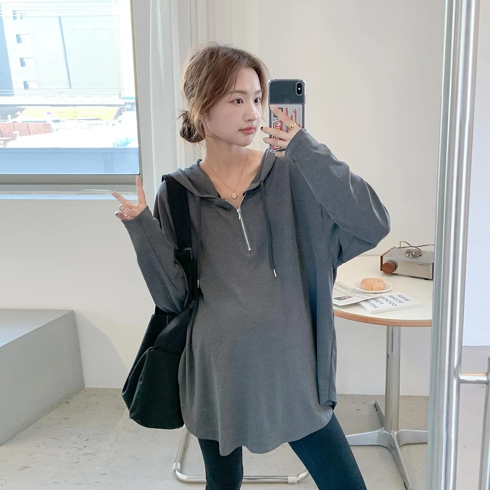 #南韩帽衫~孕妇卫衣秋季网红时尚休闲连帽帅气宽松潮妈套头衣