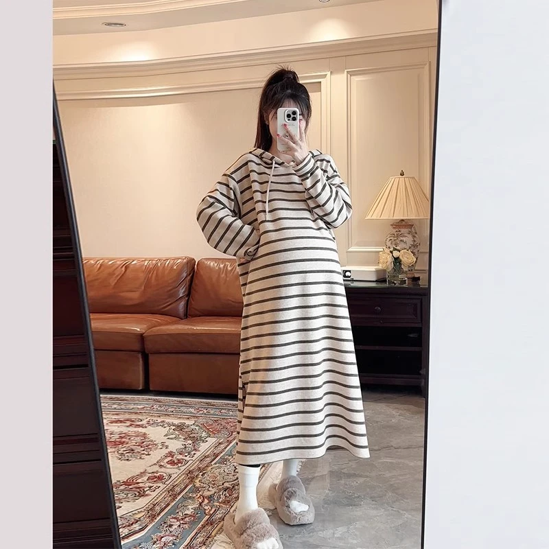 超柔软仿兔毛~孕妇装秋冬连衣裙子时尚显瘦中长款连帽毛衣裙