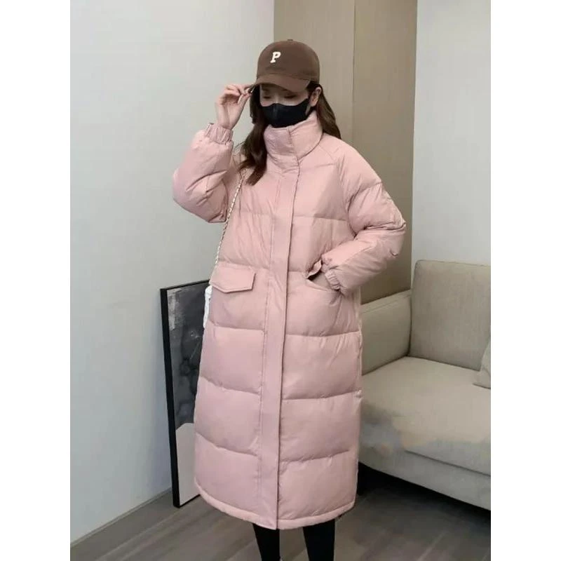 2024年新款羽绒服女中长款过膝韩版宽松加厚立领白鸭绒冬季外套潮