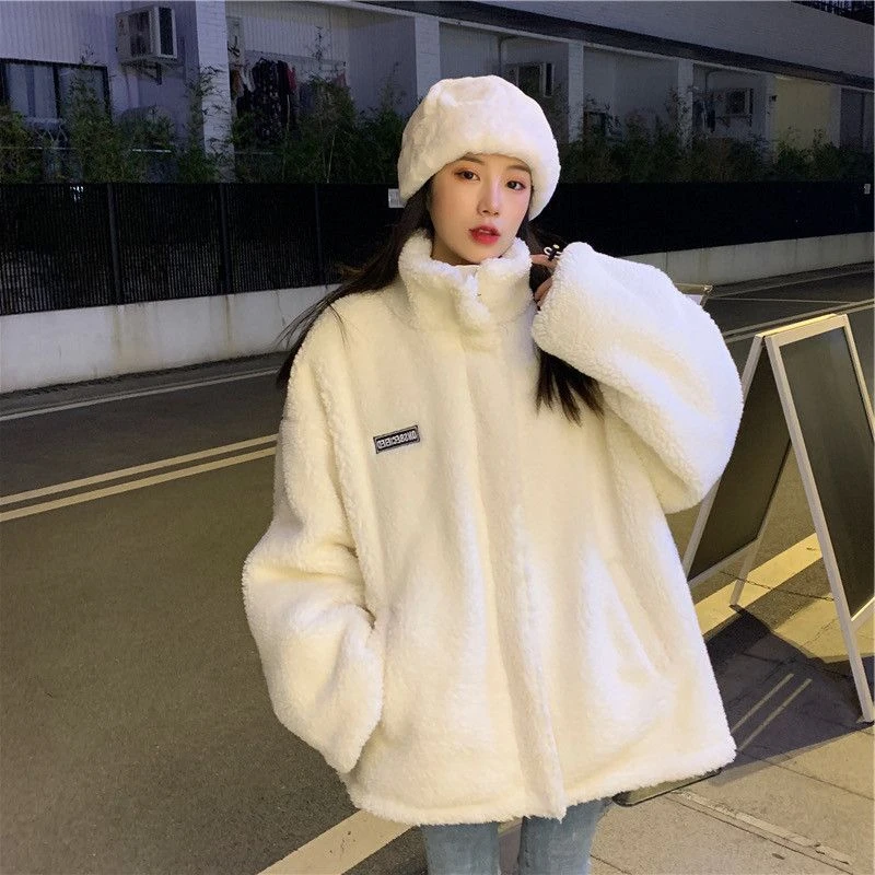 秋冬加厚羊羔绒连帽外套女冬季百搭ins保暖学生情侣款宽松小香风