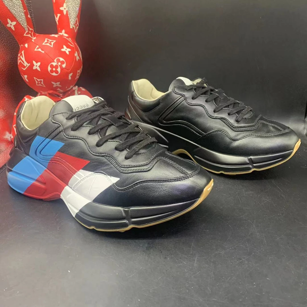 【二奢特惠】GUCCI/古驰 41欧码 男士黑三彩休闲厚底舒适老爹鞋ddm