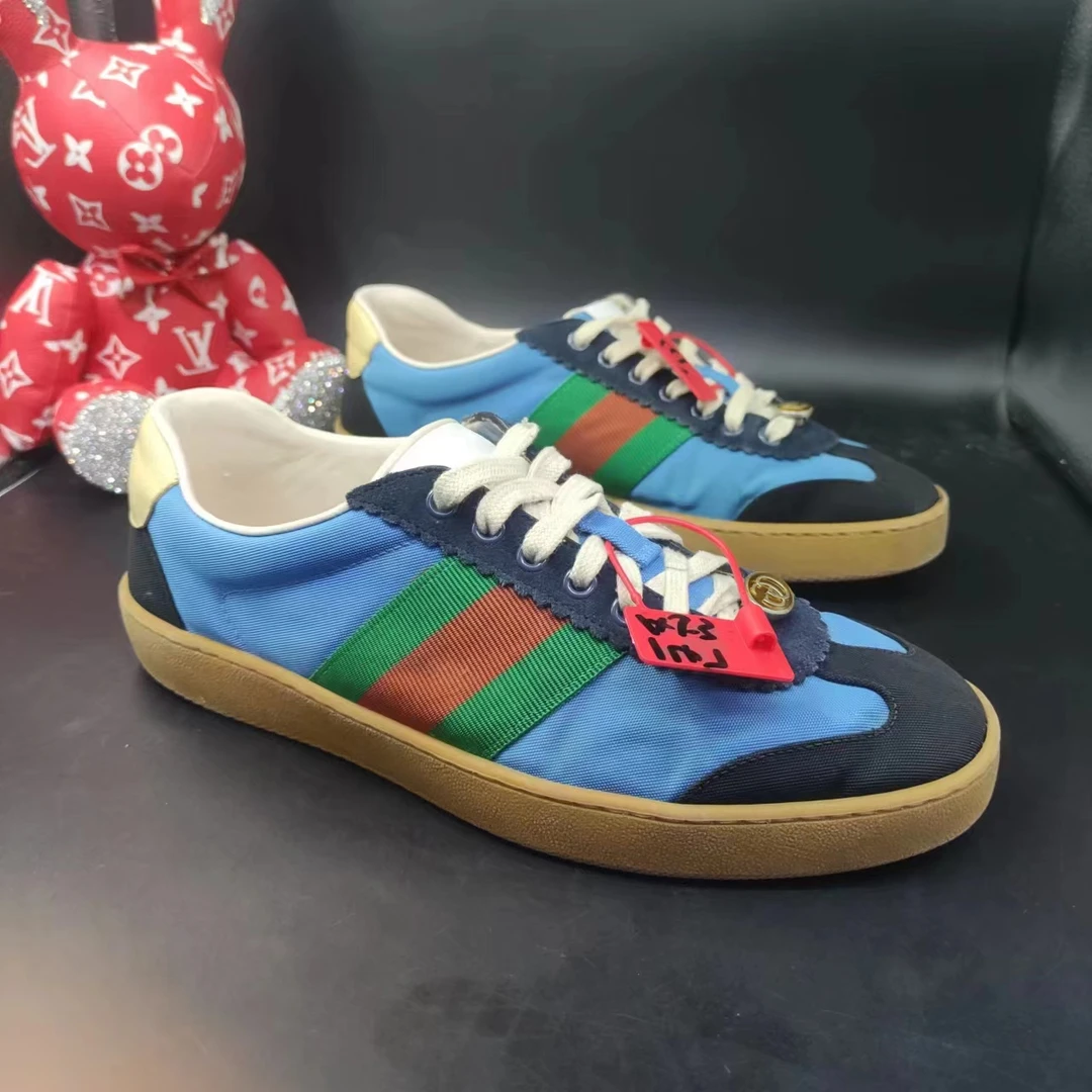 【二奢特惠】古驰/GUCCI 41.5欧码 男士时尚休闲蓝色帆布德训鞋子