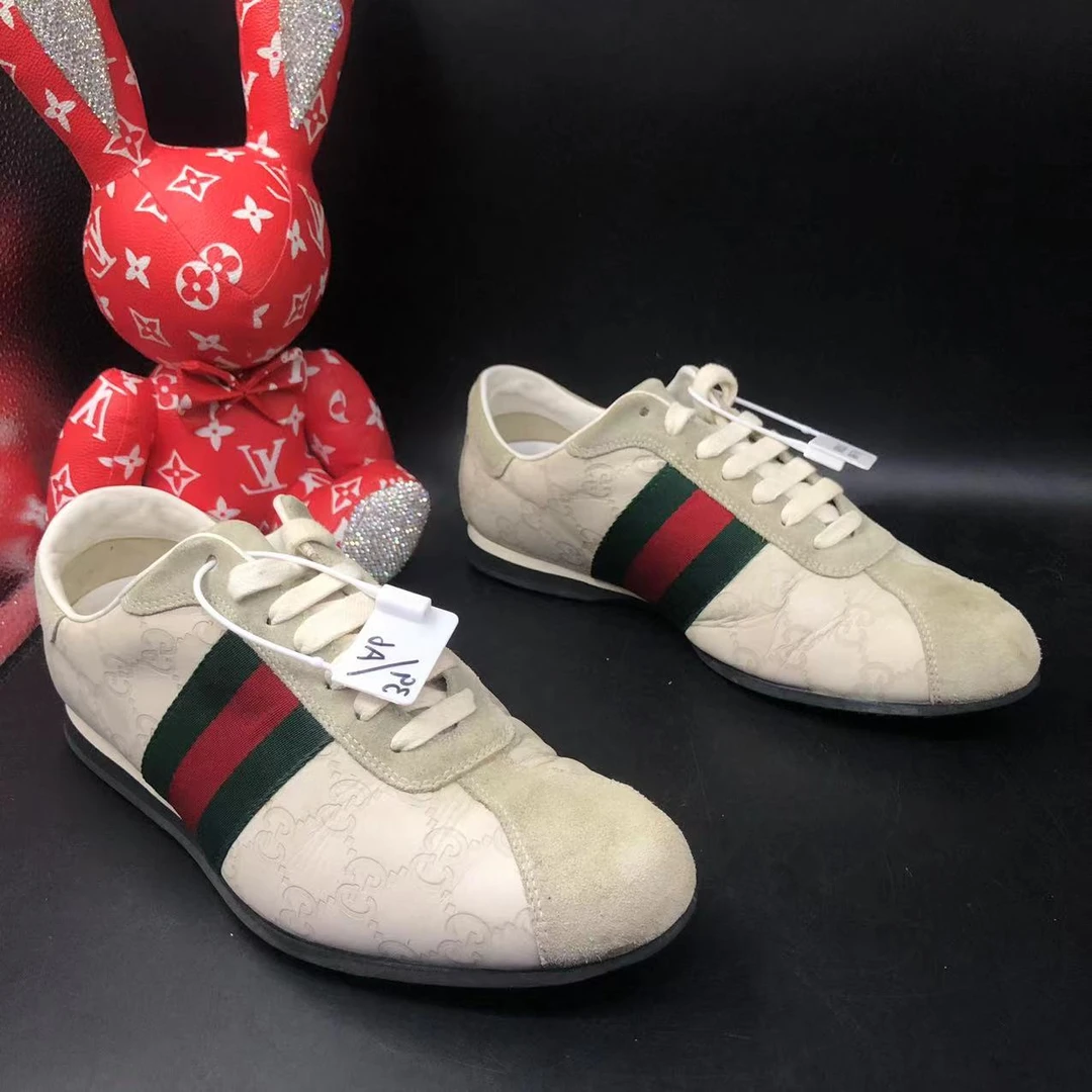 【二奢特惠】GUCCI/古驰 39欧码男士休闲红绿织带圆头平底鞋子ao030