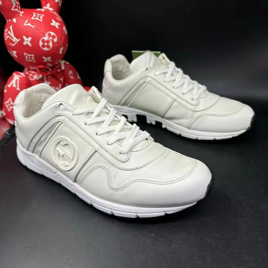 【AO福利】古驰/Gucci 40欧码 男士轻便白色双G休闲舒适运动鞋ao349