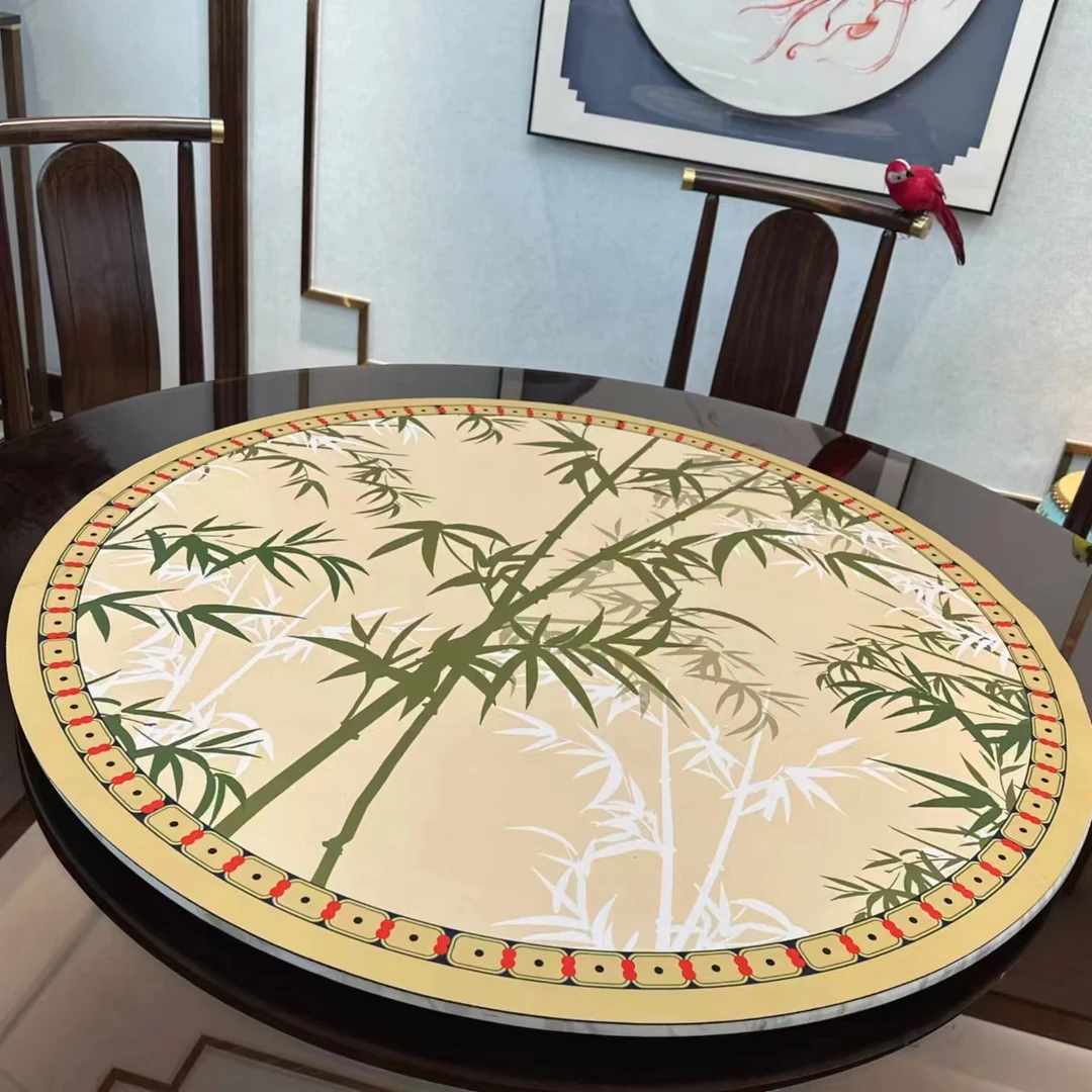 新中式典雅幽静竹氛围感圆桌桌垫硅藻泥防水防油免洗