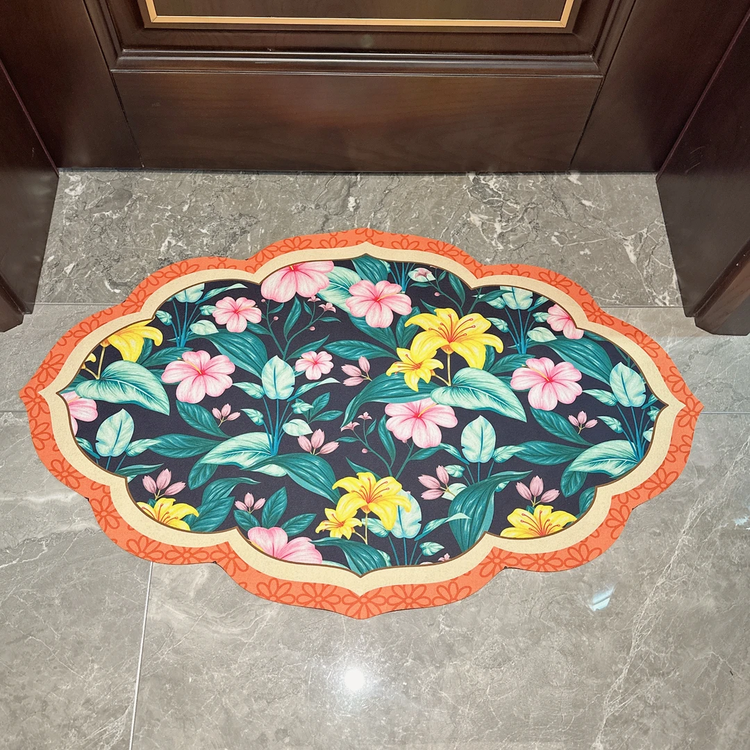新中式硅藻泥地垫卫生间吸水垫厨房防水防滑耐脏美式花朵脚垫