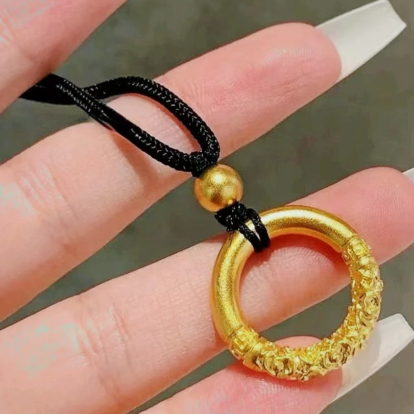 新中式金色平安扣祥云项链手工编织时尚精致设计感手饰