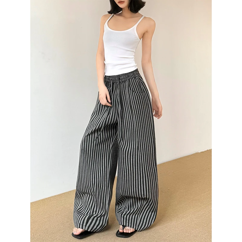 Don Cry 美式复古阔腿条纹裤女2025新款休闲裤宽松慵懒松弛感裤子
