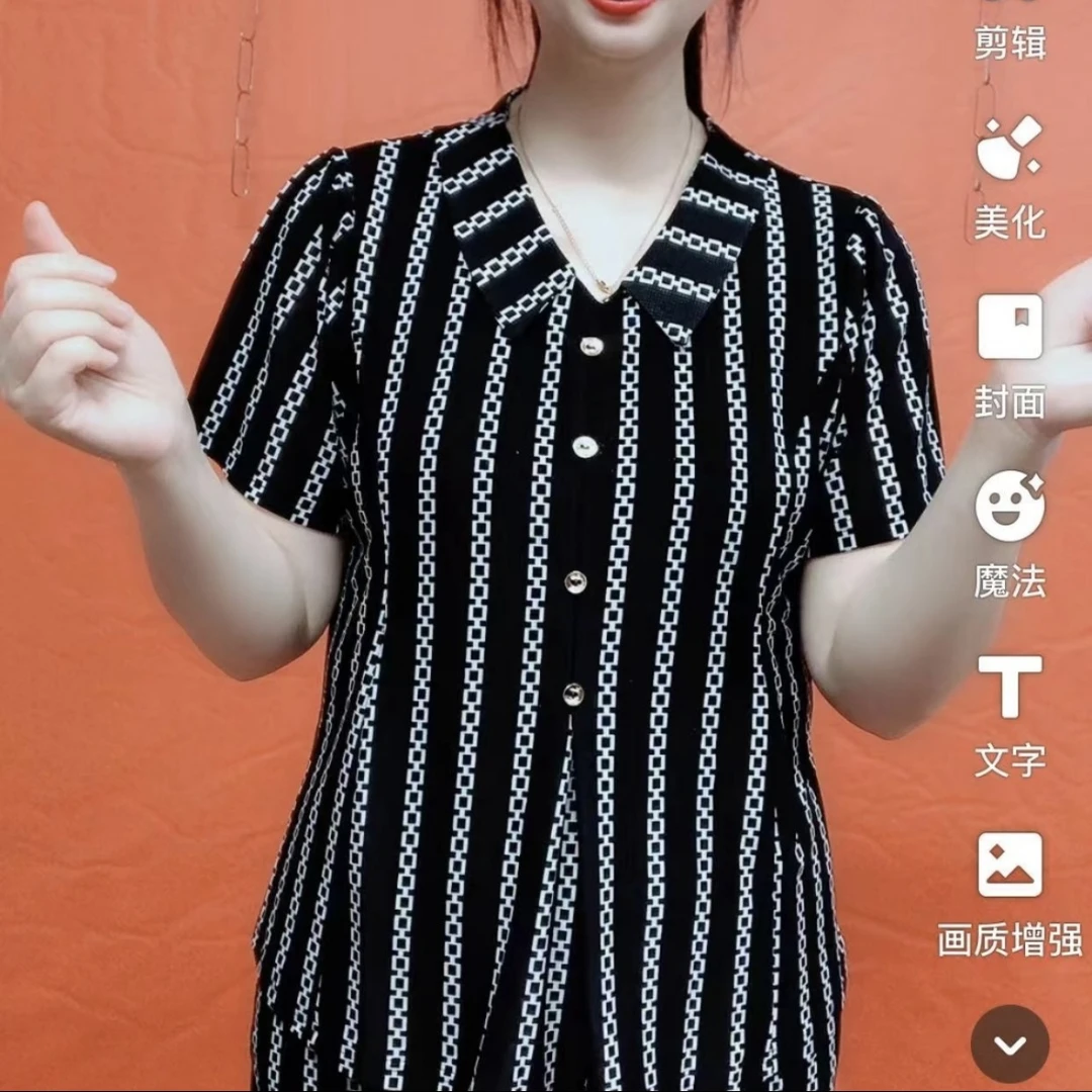 上衣+裤子两件套中年妈妈装冰丝套装