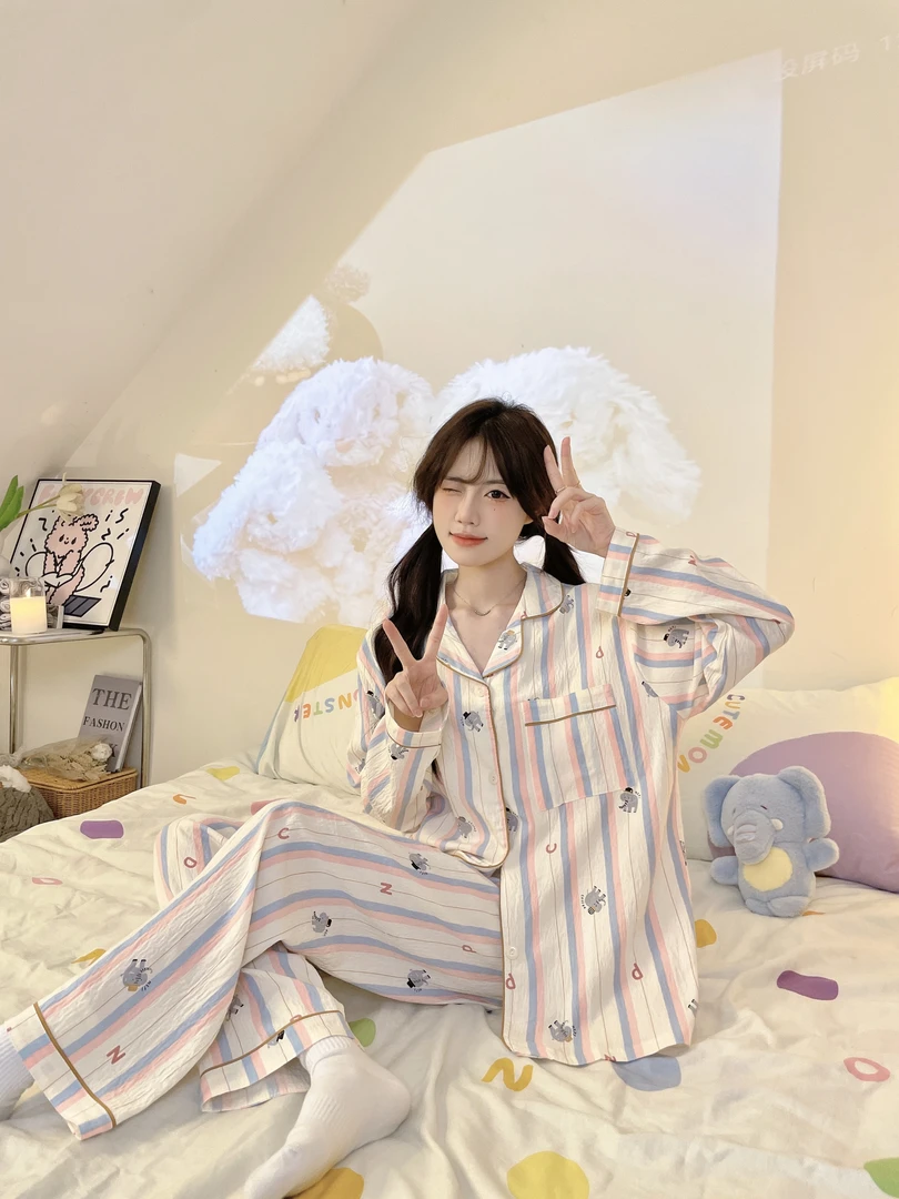 【带胸垫】爆款秋季新款睡衣女甜美ins云朵棉薄款长袖套装家居服