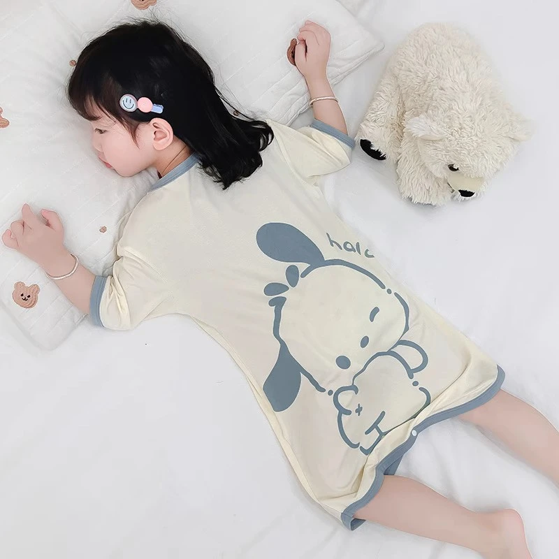 儿童连体睡衣莫代尔夏季薄款2024新款宝宝儿童睡袍短袖连体卡通