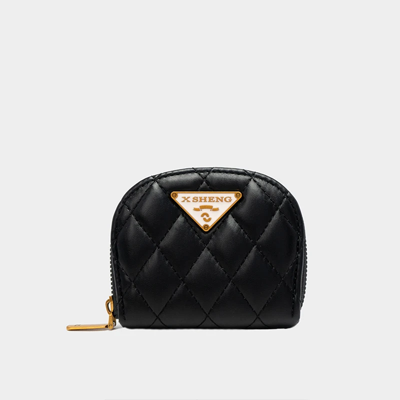 女士卡包三角标黑色简约多功能防消磁防盗撞色