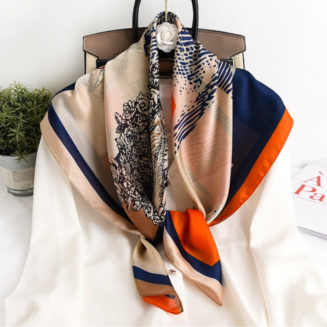 Y102 新款90X90拼色印花围巾女韩版时尚潮流披肩外搭围巾