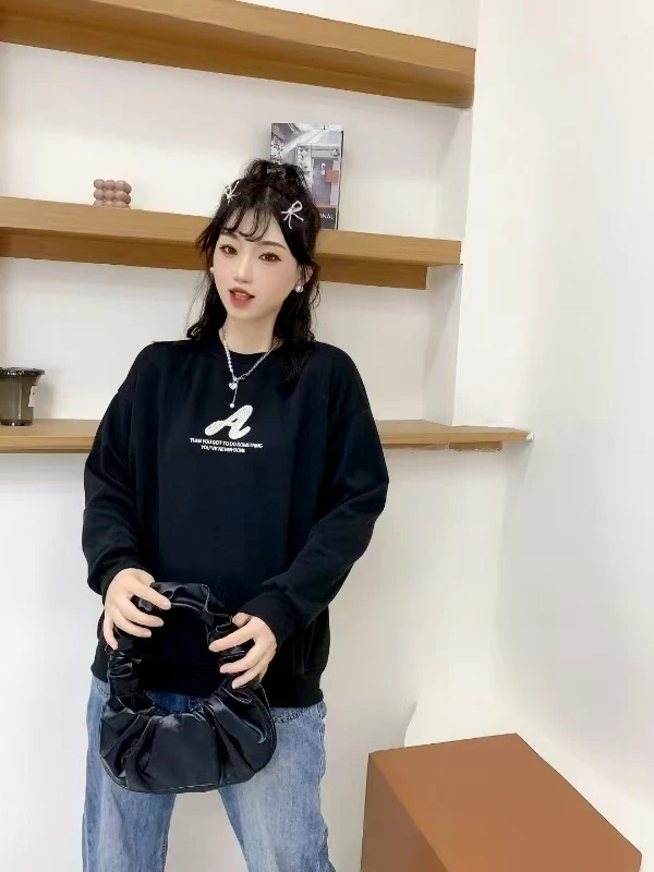 D143秋冬季新款女2024年长袖卫衣内搭单穿韩版遮肉加厚上衣