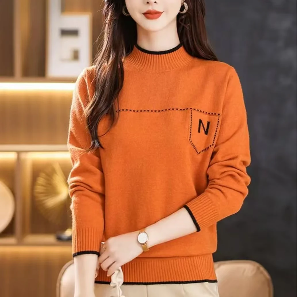 D573【断码】秋冬新款半高领时尚洋气内搭针织衫妈妈装打底衫