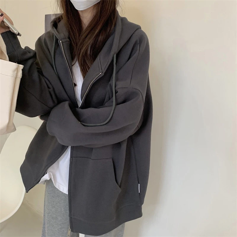 女大学生毛绒连帽外套冬装2024新款休闲宽松百搭慵懒风拉链卫衣潮