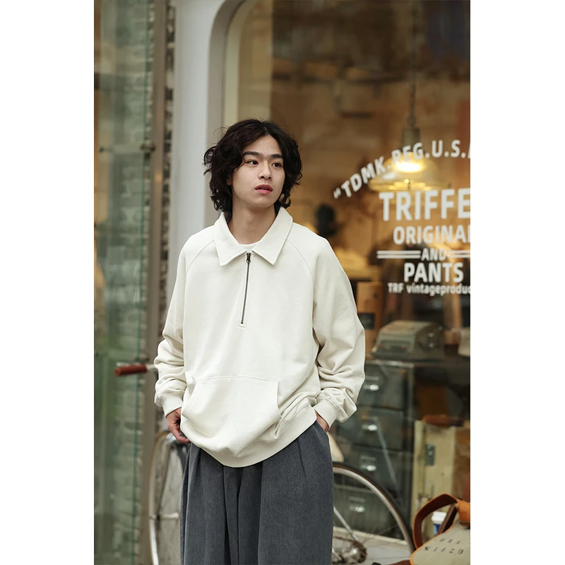 TRIFFER复古翻领套头POLO卫衣 日系春秋男女款