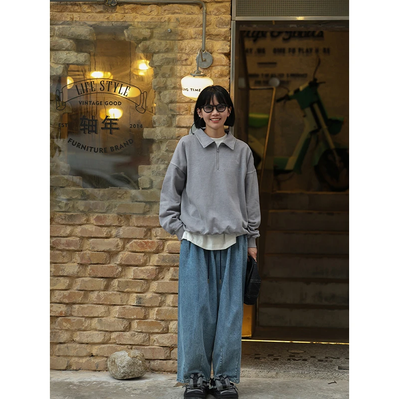 TRIFFER重磅成衣染色卫衣 翻领套头男女款