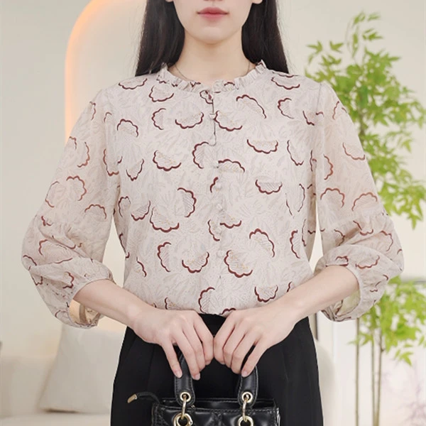 2025春夏新款显瘦气质休闲女七分袖上衣奶白小衫#5177