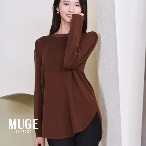 MUGE/慕歌针织衫毛衣长袖时尚百搭宽松中长款圆领秋冬气质休闲