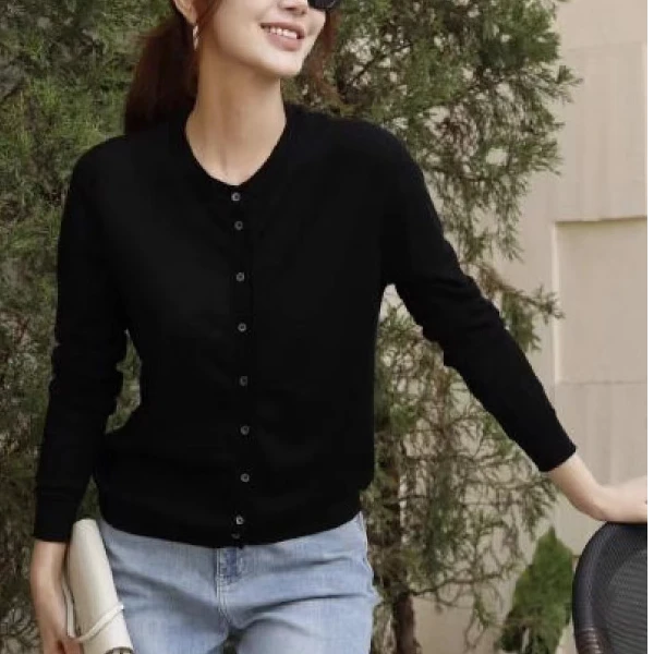 MUGE/慕歌打底衫开衫毛衣显瘦长袖针织衫百搭黑色显瘦长袖时尚