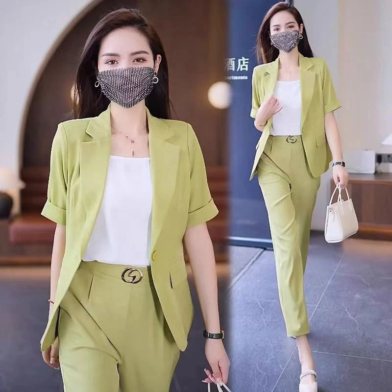 时尚气质西装网红女2024夏季装新款小个子职业短袖西服薄款两件套