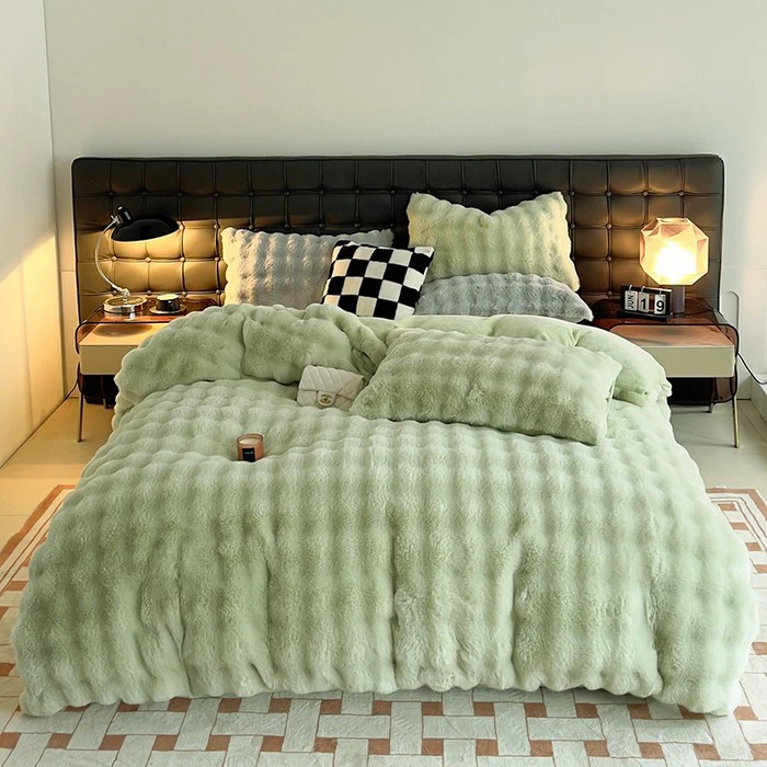 2023加厚兔毛大泡泡四件套新款亲肤双面绒奶绒加绒