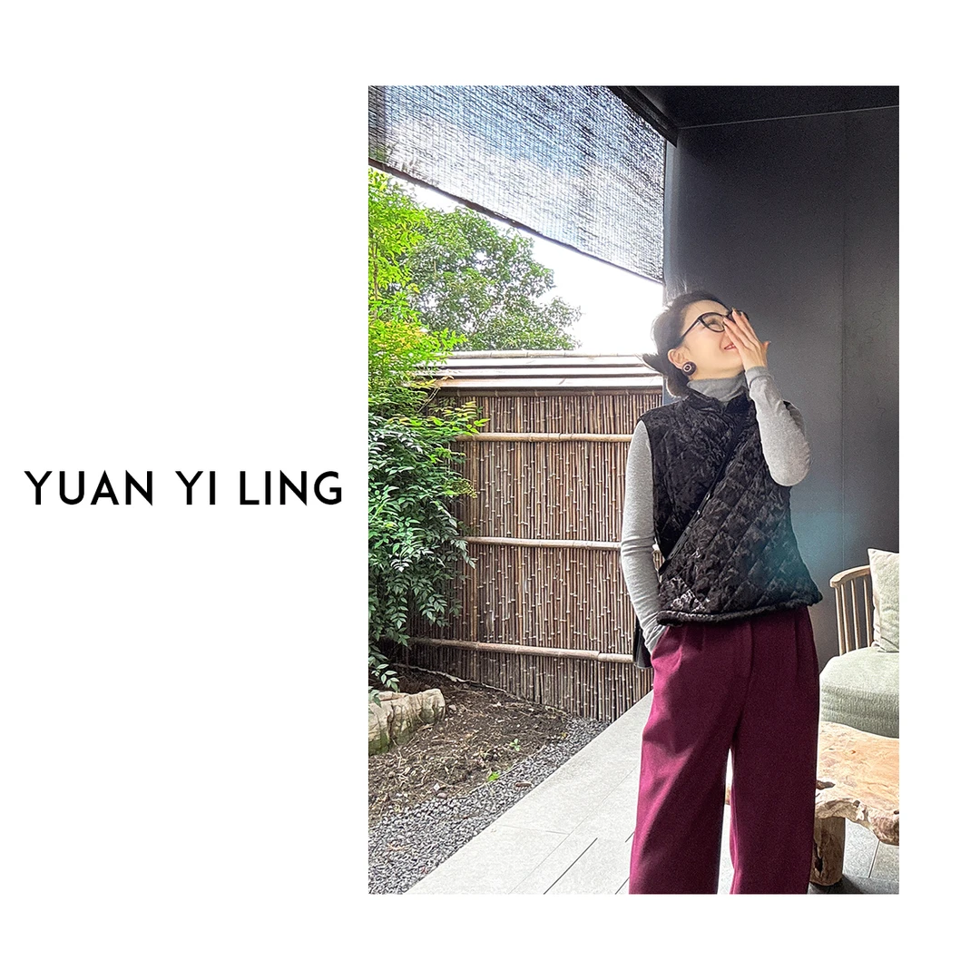 YUAN YI LING【冬日暖阳】冬季新中式纯色无袖国风钻石绒女装棉马甲