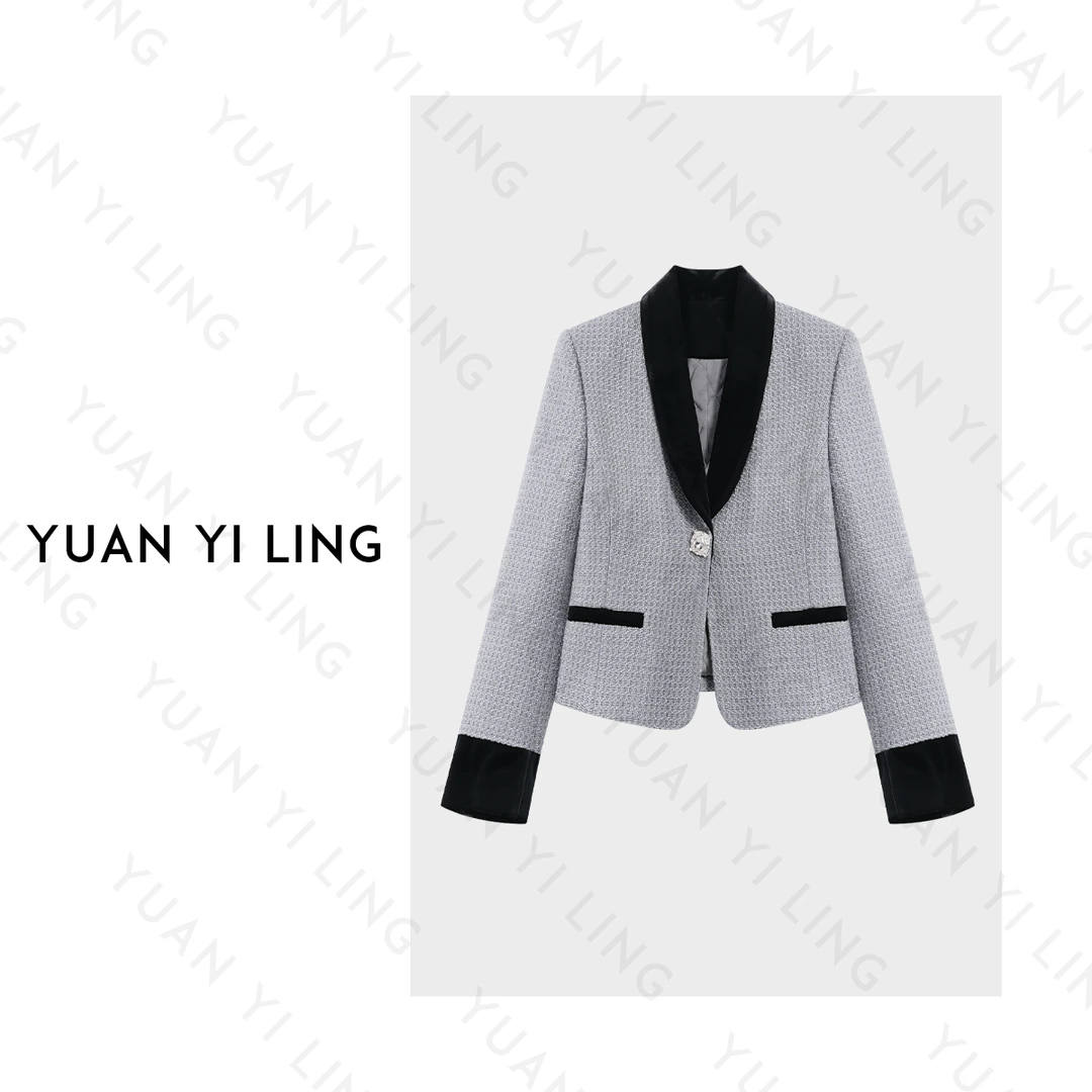 YUAN YI LING【巴黎律动】24冬法式澳毛高级丝绒拼接绗棉女短款外套