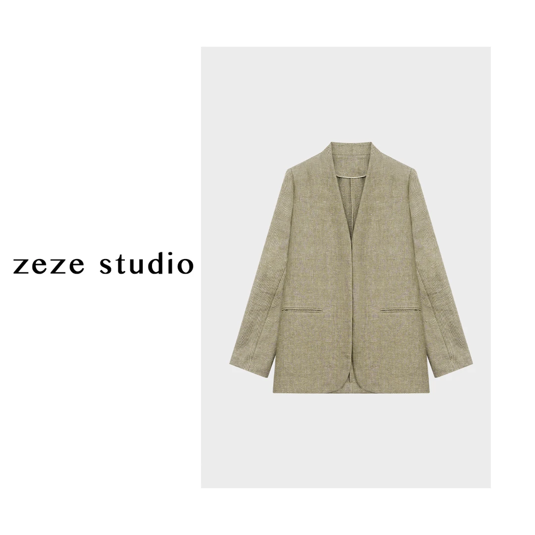 zezestudio【老钱美学】24新款亚麻经典气质休闲舒适通勤女西装春秋