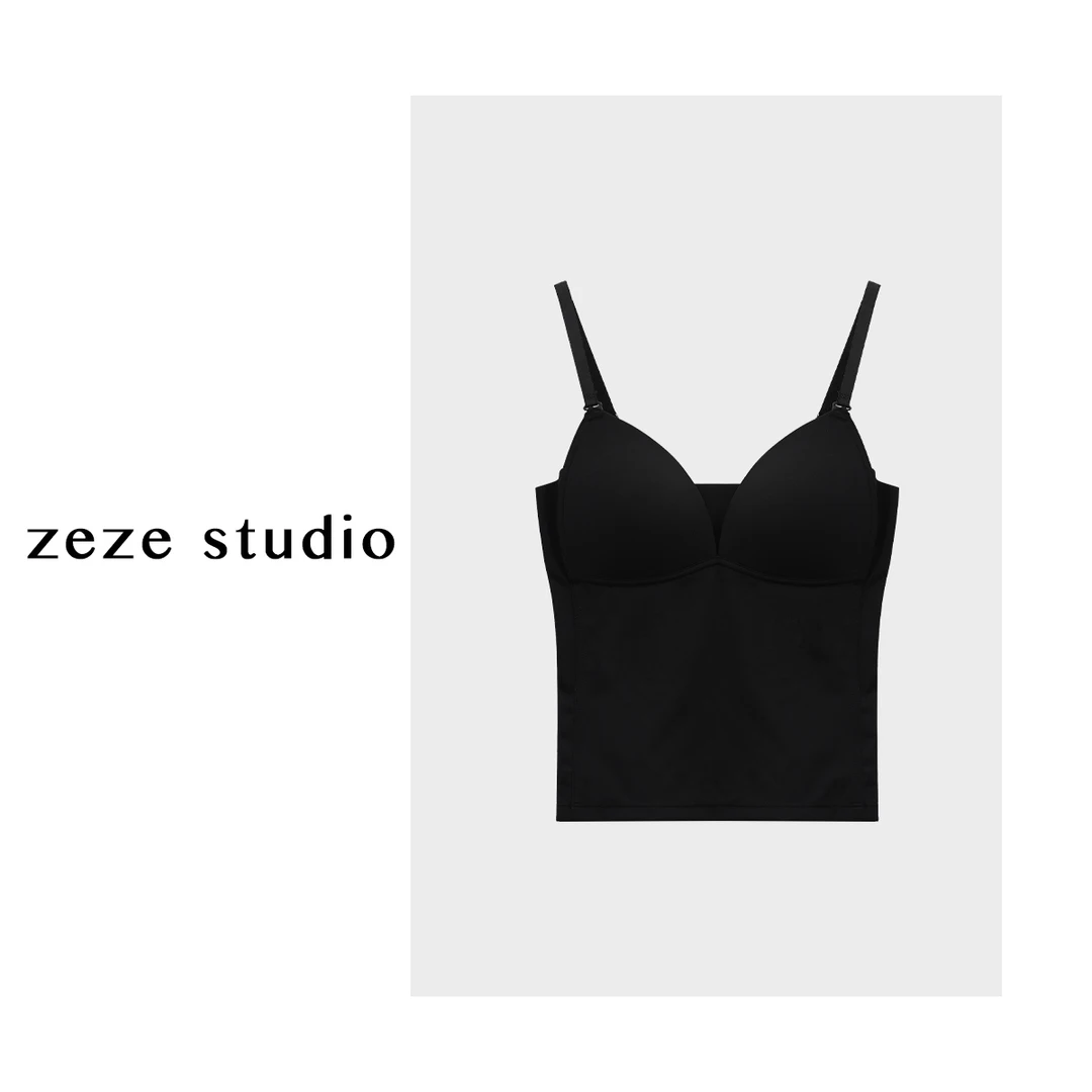 zezestudio【深V】经典吊带深V领时尚法式优雅百搭风美背可外穿夏季