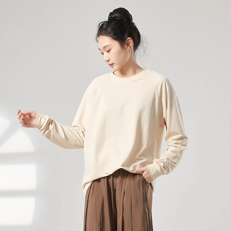 现代舞蹈服白色V领T恤长袖圆领套头男女同款宽松简约上衣百搭舞服