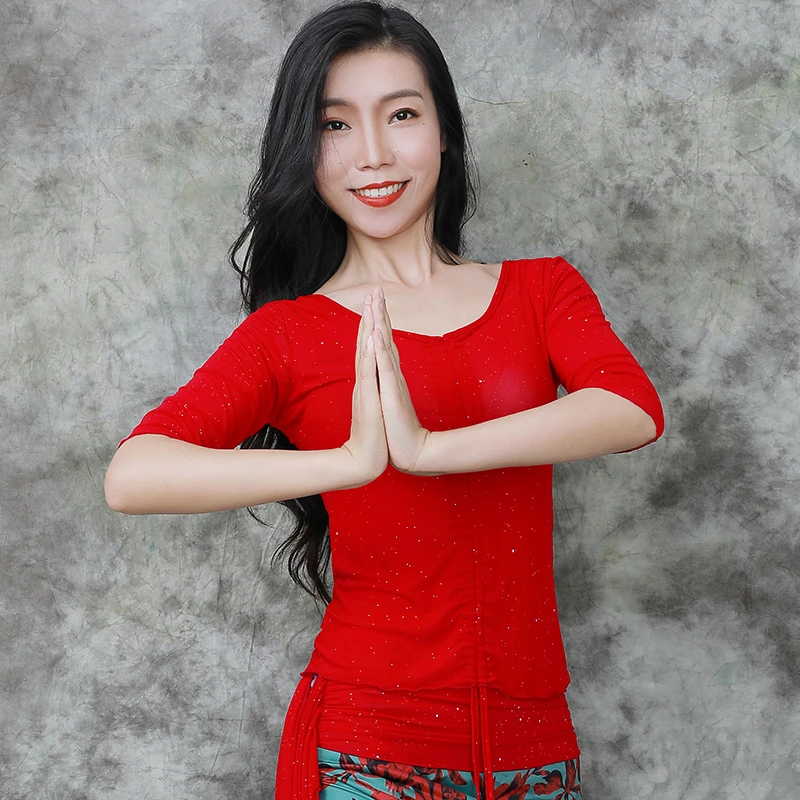 金舞门肚皮舞上衣装练功服服装网纱闪点性感练习舞蹈上女性感显瘦