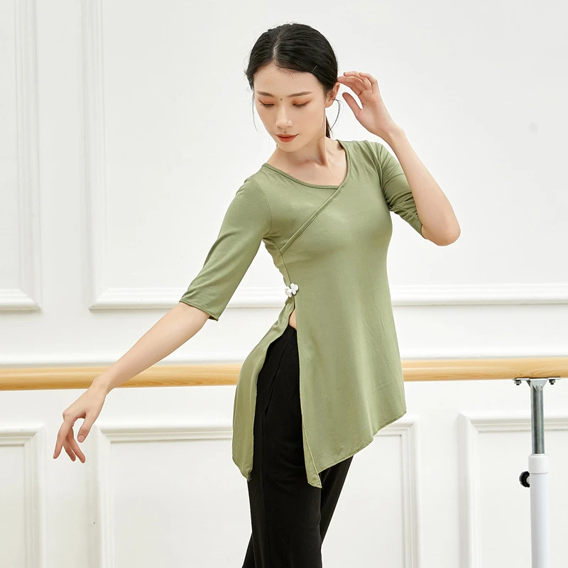 现代舞舞蹈服女成人民族古典身韵飘逸训练上衣秋冬中国风练功服女