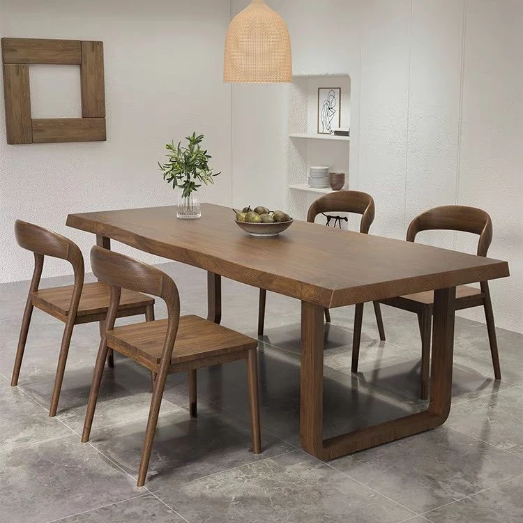 全实木餐桌椅组合原木北欧简约型家用小户型长方形原木餐书桌一体