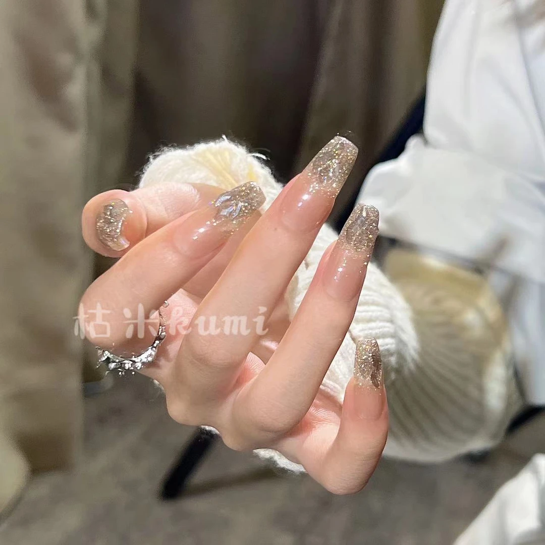 【乌雨烟梅】纯手工穿戴甲秋冬新款ins显白贴钻爆闪指甲贴美甲贴片