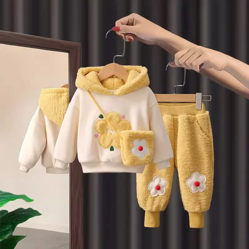 女童冬季套装2024新款冬装儿童加绒卫衣洋气时髦女宝网红保暖套装