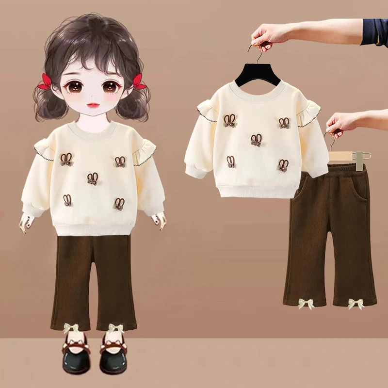 女童早春装两件套装2025春秋新款卫衣小女孩宝宝洋气休闲网红潮装