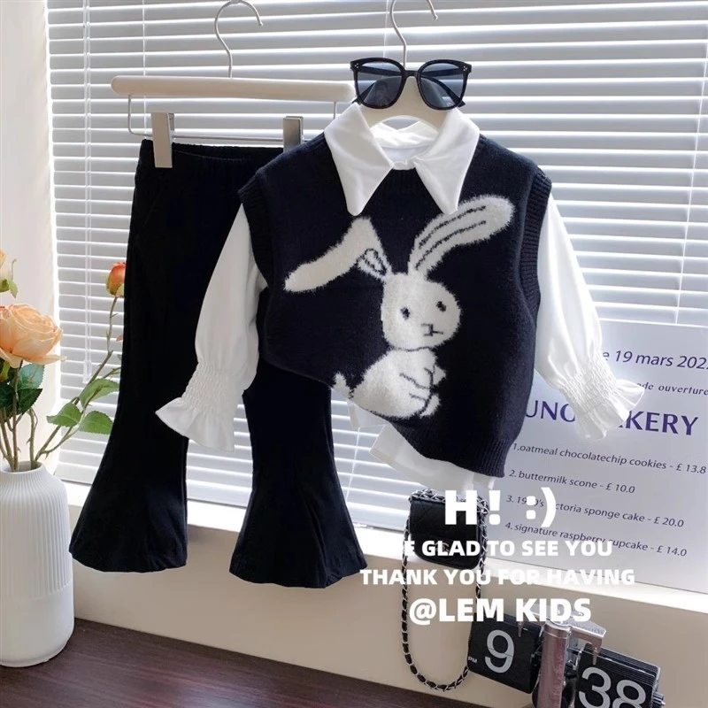 女童春秋装三件套装2025新款早春季小女孩线衫女宝宝洋气针织韩系