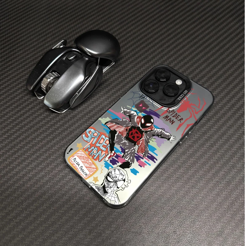 蜘蛛侠金属按键苹果14promax手机壳iPhone13pro12/11磨砂15镭射